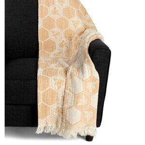 Soft Comfy Cotton Bumblebee Honeycomb Pattern Throw 50" X 70" (Made In Portugal)